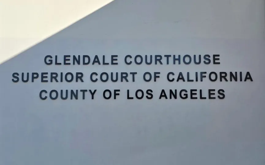 Exterior identification letters for the Superior Court of California, County of Los Angeles.
