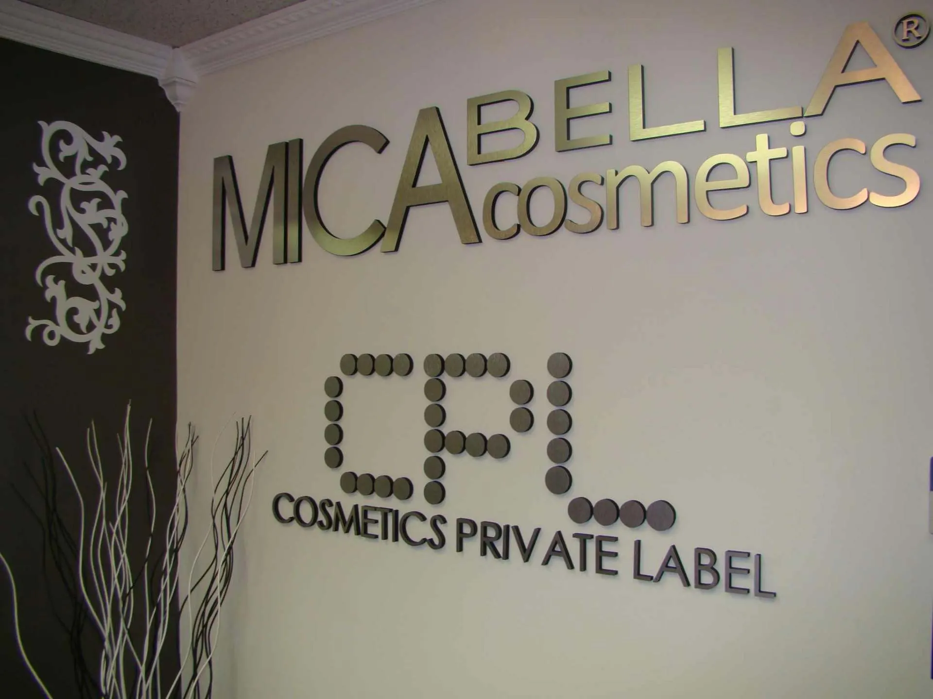 Dimensional letters and logo on a reception wall.