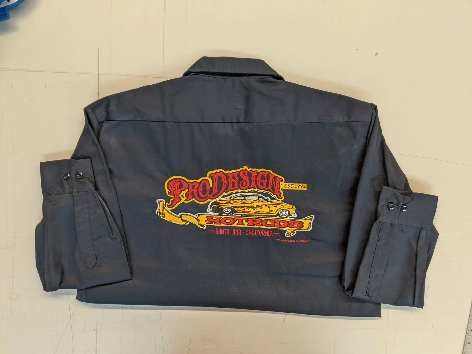 Embroidered chest and back.